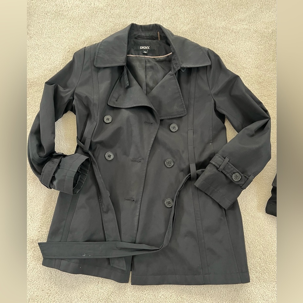 DKNY Trench Coat - Medium Petite Black